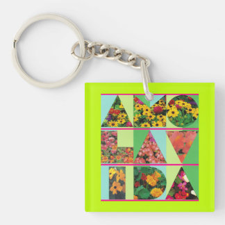 Porte-clefs AMO LA VIDA Blue Green Floral Lime Rim