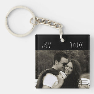 Porte-clefs Amour Anniversaire Couple Date Photo Initiales