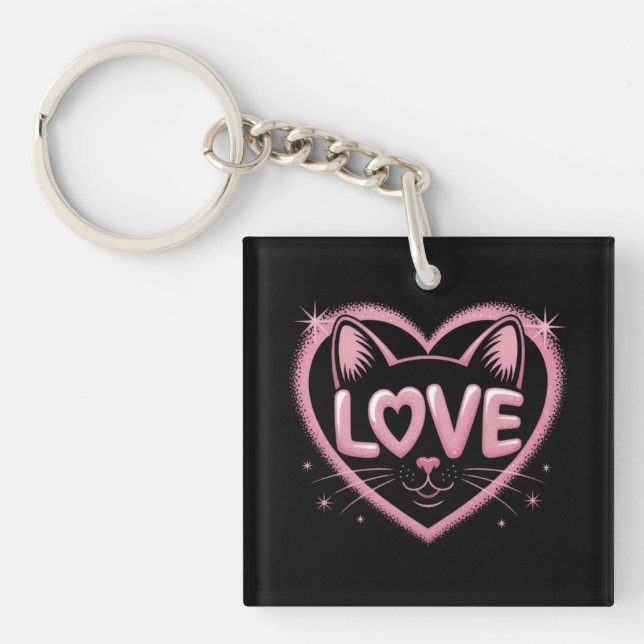 Porte-clefs Amour de chat scintillant (Devant)