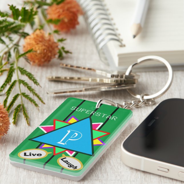 Porte-clefs Amour de Superstar Cartoon Monogramme Bleu Vert (Devant droit)