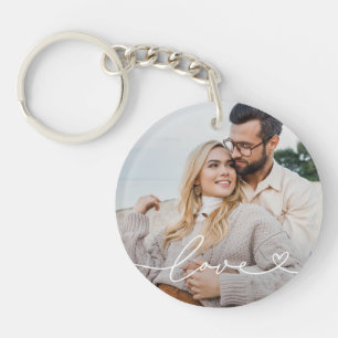 Porte-clefs Amour en écriture blanche avec photo personnalisée
