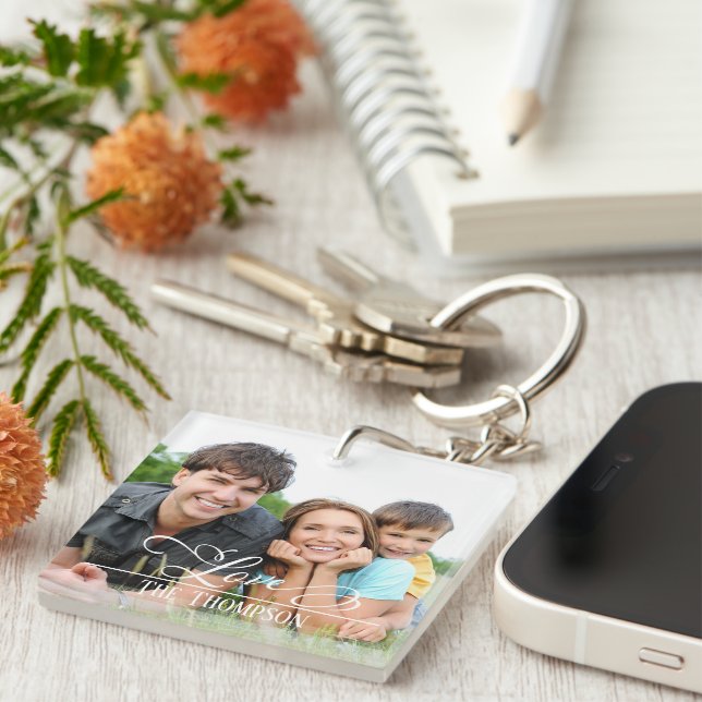 Porte-clefs Amour Famille élégante Photo Elégante Personnalisé (Devant Droit)