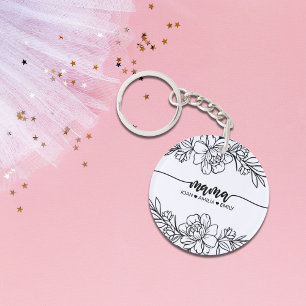 Porte-clefs Amour floral fleuri de maman personnalisée