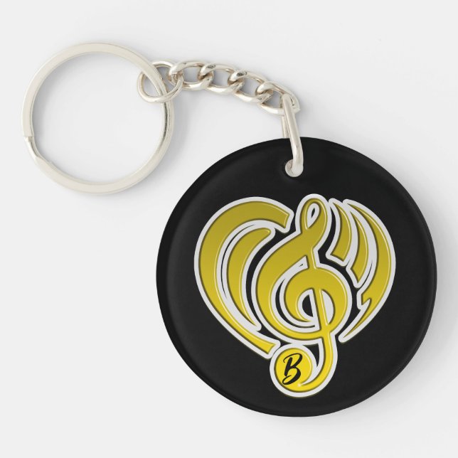 Porte-clefs Amour Musical Vibrations Jaune Musique Note DJ (Devant)