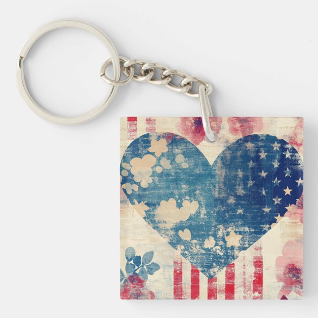 Porte-clefs Amour patriotique et fleurs (Devant)