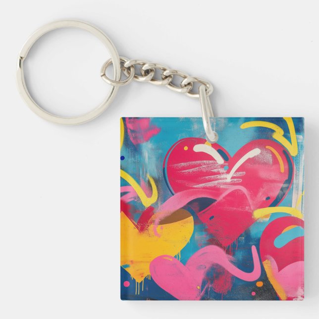 Porte-clefs Amour urbain : Coeurs de graffitis (Devant)
