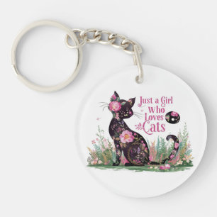 Porte-clefs Amoureux des chats floral : Juste une fille qui ai