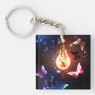 Porte-clefs Ampoule lumineuse avec papillons nocturnes