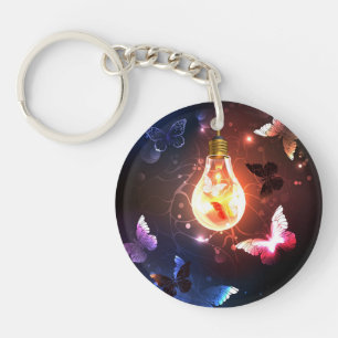 Porte-clefs Ampoule lumineuse avec papillons nocturnes
