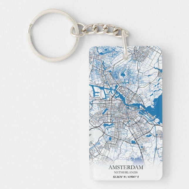 Porte-clefs Amsterdam Pays-Bas City Plan Voyage Simple (Devant)