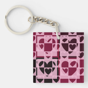 Porte-clefs Amusants À damiers Coeurs doux rose et vin rouge