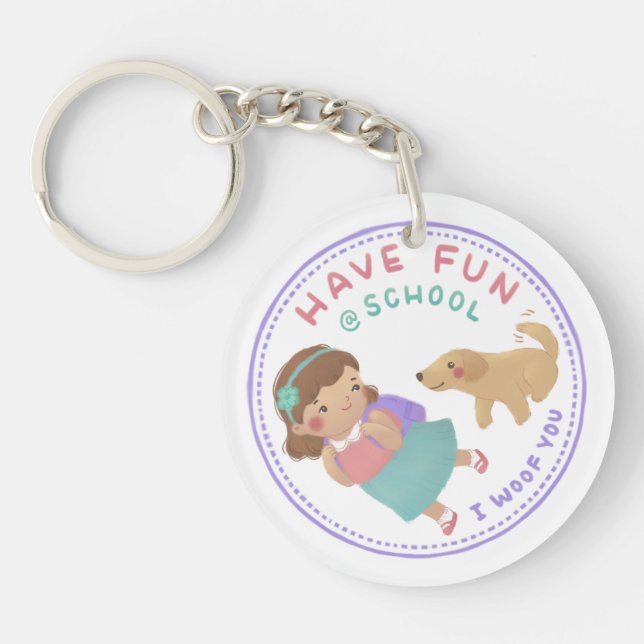 Porte-clefs Amusez-vous à l'école fille et chiot (Devant)