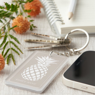 Porte-clefs Ananas blanc préppy sur beige