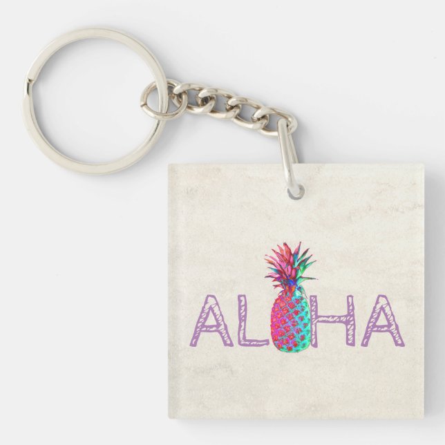 Porte-clefs Ananas Hawaïen Adorable Aloha (Devant)