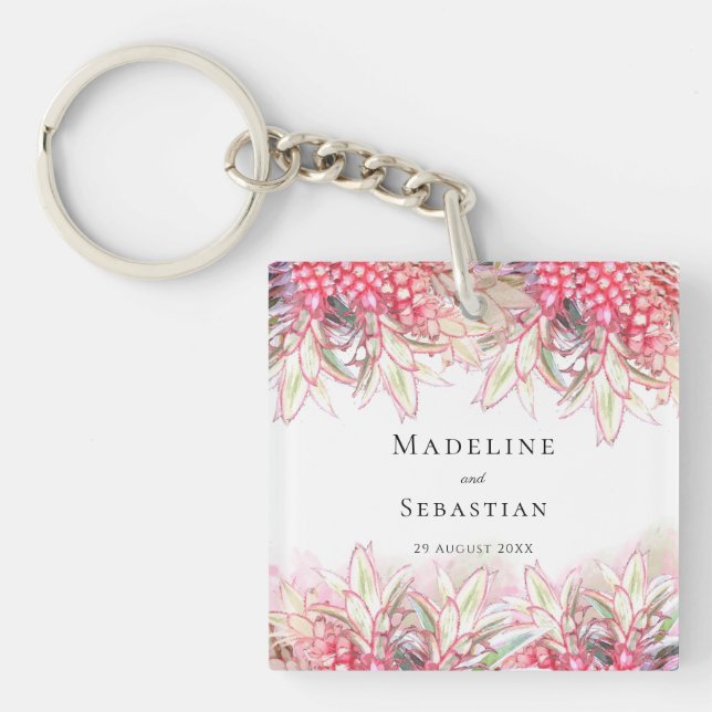 Porte-clefs Ananas rose exotique Merci Mariage (Devant)
