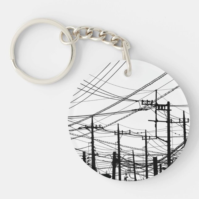 Porte-clefs Ancien téléphone et lignes électriques (Devant)