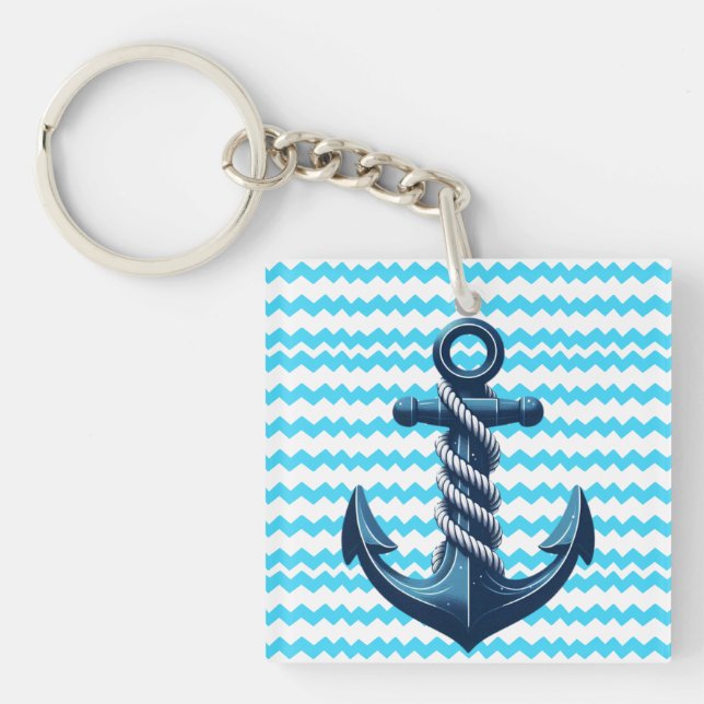 Porte-clefs Ancrage bleu avec vagues bleues (Devant)