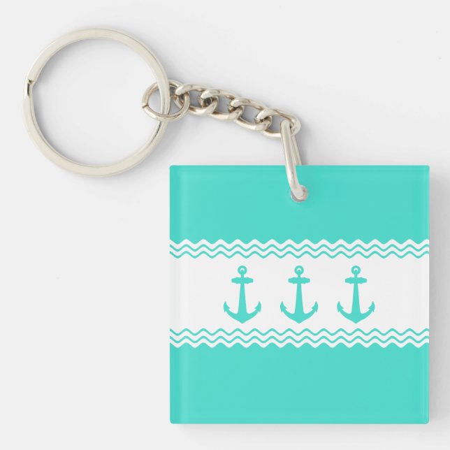 Porte-clefs Ancre blanche de rayure de turquoise côtière (Devant)