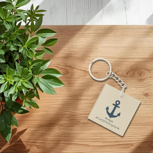 Porte-clefs Ancre bleu marine avec nom et coordonnées
