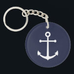 Porte-clefs Ancre bleue marine<br><div class="desc">Porte - clé nautique minimaliste moderne avec ancre blanche sur arrière - plan bleu marine.</div>