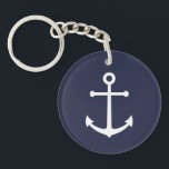 Porte-clefs Ancre bleue marine<br><div class="desc">Porte - clé nautique minimaliste moderne avec ancre blanche sur arrière - plan bleu marine.</div>