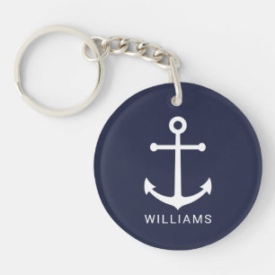 Porte-clefs Ancre bleue marine avec nom personnalisé