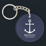 Porte-clefs Ancre Bleue marine Nautique Groomsmen personnalisé<br><div class="desc">Nautique Personnalisé Groomsmen Cadeau Ce design présente une ancre blanche et le nom de toiletteur personnalisé avec titre en blanc classique serif style police sur arrière - plan bleu marine. Aussi parfait pour le meilleur homme,  père de la mariée et plus.</div>
