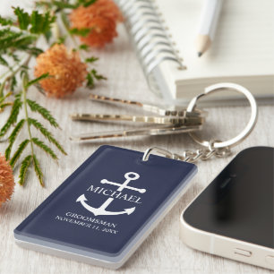 Porte-clefs Ancre Bleue marine Nautique Groomsmen personnalisé