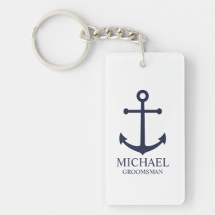 Porte-clefs Ancre Bleue marine Nautique Groomsmen personnalisé