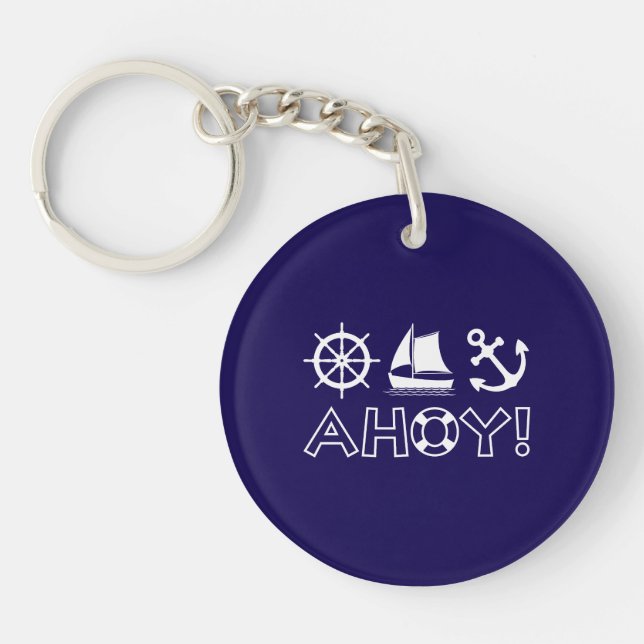 Porte-clefs Ancre de voilier à roue Ahoy! Blanc (Devant)