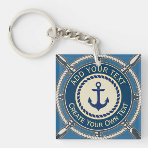 Porte-clefs Ancre Naútica Bleu et Crème Bordure de Corde Perso