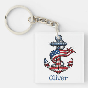 Porte-clefs Ancre nautique Drapeau Américain