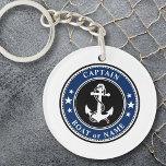 Porte-clefs Ancre nautique et corde Nom du capitaine ou du bat<br><div class="desc">Un porte - clé acrylique 2 faces sur le thème nautique personnalisé avec "Capitaine" (ou autre titre ou rang désiré) et votre nom, nom du bateau ou autre texte au besoin. Ce design unique présente une ancre de bateau vintage sur mesure avec une corde et des étoiles accentuées de noir...</div>