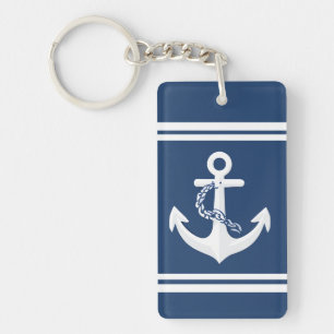 Porte-clefs Ancre nautique voile nautisme blanc bleu marine