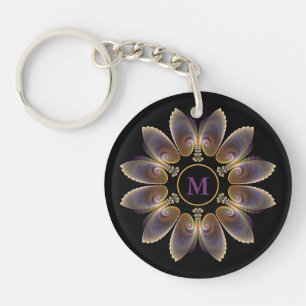 Porte-clefs Ange Abstraite ailes Mandala Monogramme fractal