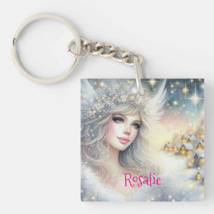 Porte-clefs Ange de neige de givre éthéré aquarelle blanche fe