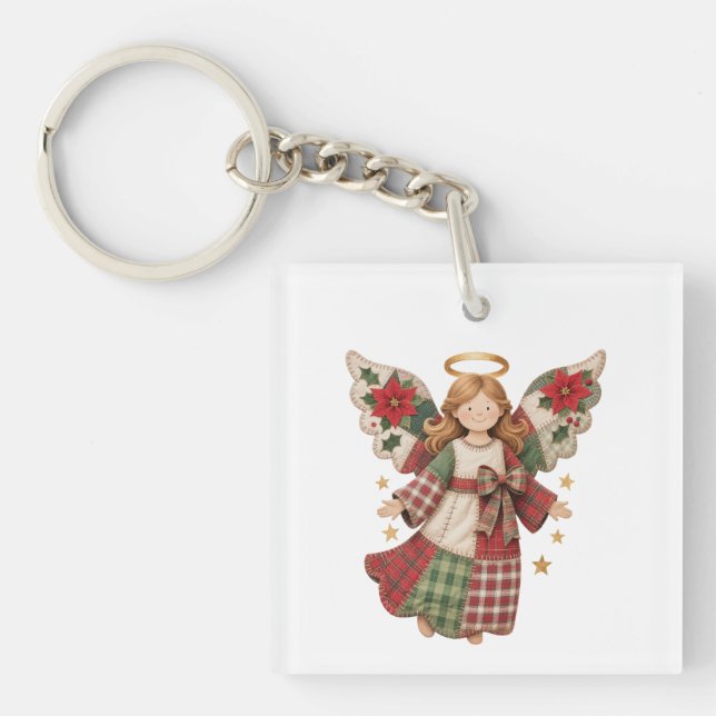 Porte-clefs Ange de Noël avec des étoiles dorées (Devant)