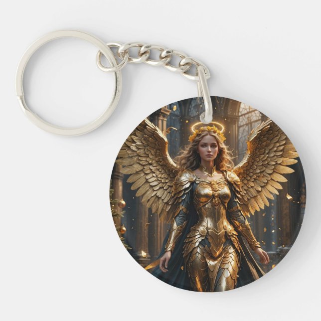 Porte-clefs Ange de Noël doré avec ailes (Devant)