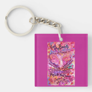 Porte-clefs Ange rose Cancer Poème Pendentif Porte - clé