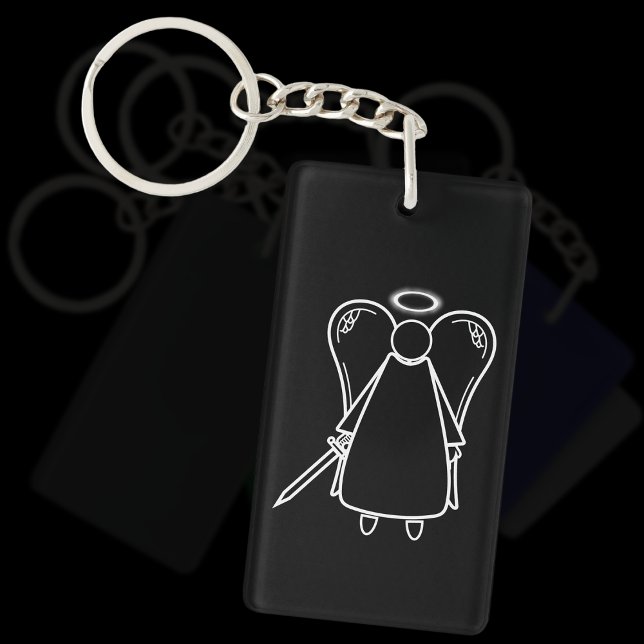 Porte-clefs Angel de vengeance noir et blanc mignon (double fa (Avenging Angel Black Keyring)