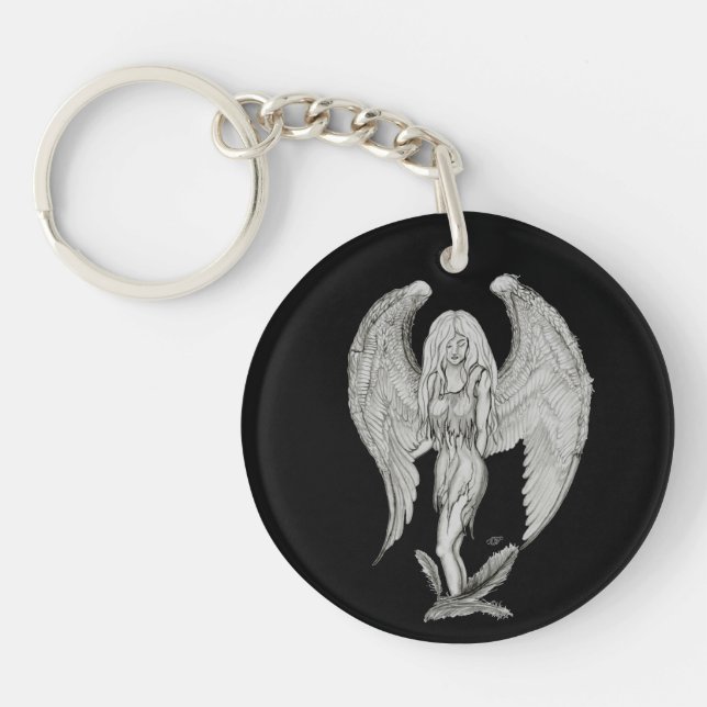 Porte-clefs Angel - design noir et blanc (Devant)