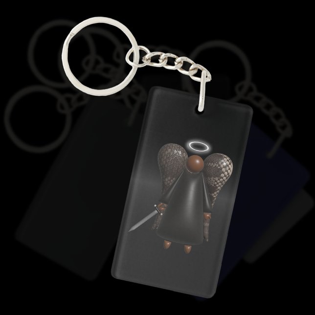 Porte-clefs Angel noir, Ange vengeur (double face) (Black Avenging Angel keyring)