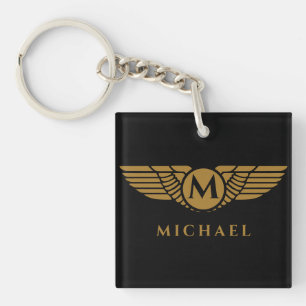 Porte-clefs Angel Wings Vintage Golden Nom initial Monogramme