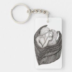 Porte-clefs Angels Kissing, noir et blanc Design