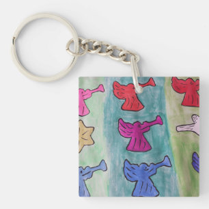 Porte-clefs Anges de Noël avec trompettes anneau de clé acry