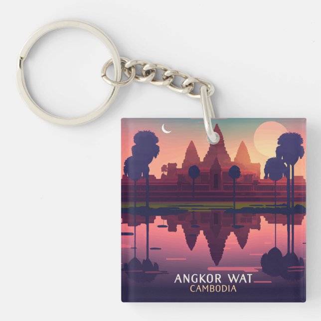 Porte-clefs Angkor Wat Sunrise Cambodge Siem Reap Retro (Devant)