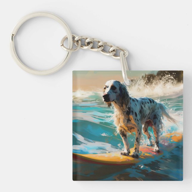 Porte-clefs Anglais Setter Beach Surfing Painting (Devant)