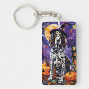 Porte-clefs Anglais Setter Chien Halloween Sorcière Et Citroui