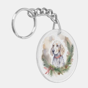 Porte-clefs Anglais Setter Christmas Wreath Festive Pup