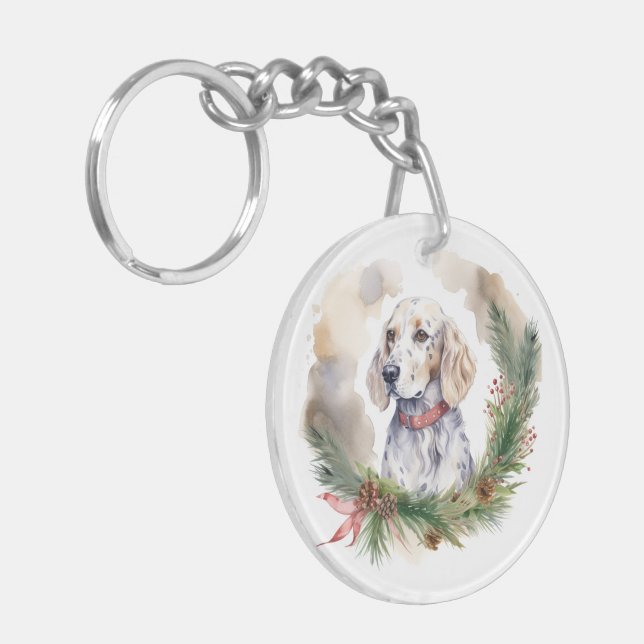 Porte-clefs Anglais Setter Christmas Wreath Festive Pup (Devant gauche)